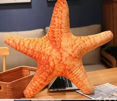 Plush toy, sea creature, aquarium, shell, seafood, shell, cushion, huggable pillow, realistic, fluffy, sewn, starfish, seawater, underwater,