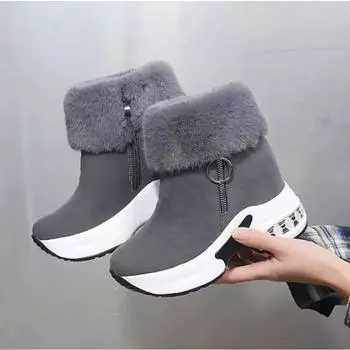 Plush Warm Women Winter Boots Faux Suede Women s Snow Boots Female Causal Shoes Soft Cushion Woman Sneakers Zipper Ankle Boots 35 чёрный