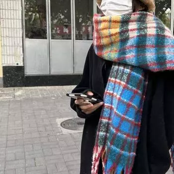 Plush Winter Cashmere Scarves Rainbow Color Long Shawl Windproof Cape Wraps Student красный