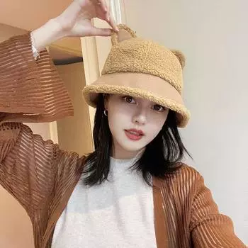 Плюшевая берберская флисовая шапка-ушанка с медвежьими ушками, теплая зимняя панама, креативная рыболовная шапка для отдыха на природе чёрный