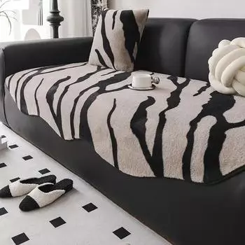 Плюшевая диванная подушка и одеяло для зимы, теплое, утолщенное нескользящее диванное полотенце, простыня, черный, белый цвет, чехол для дивана с рисунком 90x90cm 1pcs