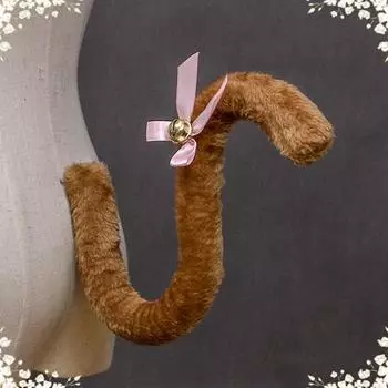 Плюшевая длинная лента с кошачьим хвостом и бантом-колокольчиком для женщин и девочек, вечерние аксессуары для косплея, мягкий скелет, гибкая форма, имитация хвоста для платья, юбки, леггинсы серый