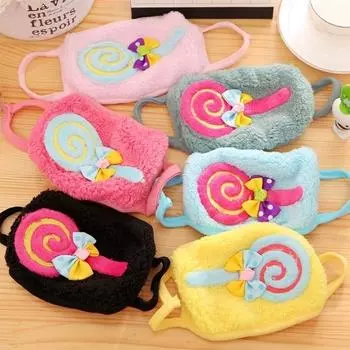 Плюшевая дыхательная маска для рта, зимняя теплая противоветровая пылевая маска, милая леденцовая маска для детей