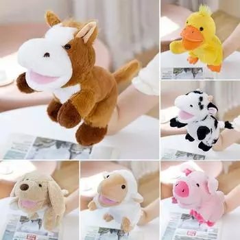 Плюшевая ферма, рот, собака, рука, кукольная игрушка, подвижное животное, утка, лошадь, корова, овца, свинья, ручная кукла, роль Horse
