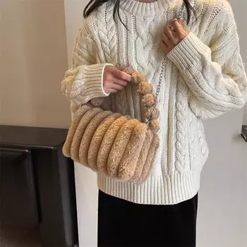 Плюшевая флисовая сумка, женская сумка через плечо с цепочкой большого размера, портативная пушистая сумка