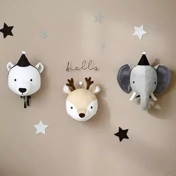Плюшевая голова оленя, настенное крепление, 3D голова животного для настенного крепления, слон, кролик, медведь, оленьи головы, мягкие плюшевые игрушки для декора детской комнаты 1pc Deer