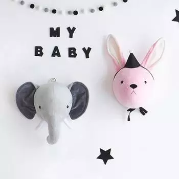 Плюшевая голова оленя, настенное крепление, 3D голова животного для настенного крепления, слон, кролик, медведь, оленьи головы, мягкие плюшевые игрушки для декора детской комнаты 1pc Little Dog
