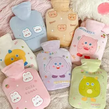 Плюшевая грелка для инъекций воды для студентов в общежитии Теплые ноги Теплая кровать Теплый живот Теплая грелка для воды для дома Теплые руки girl [1000ml] белый