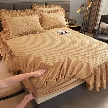 Плюшевая хлопковая простыня с краями юбки, утолщенная, теплая, пылезащитная, полностью завернутая, юбка-кровать, зимний защитный чехол, покрывало на кровать 120x200cm