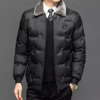 Плюшевая и утолщенная хлопчатобумажная куртка для мужчин. Хлопковая куртка с лацканами. Зимняя куртка для сохранения тепла. XXXXXL чёрный