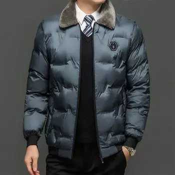 Плюшевая и утолщенная хлопчатобумажная куртка для мужчин. Хлопковая куртка с лацканами. Зимняя куртка для сохранения тепла. L чёрный