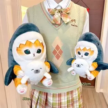 Плюшевая игрушка «Акула-кошка» с равномерной подкладкой, декоративная эластичная мультяшная игрушка с острыми зубами, без деформации, успокаивает ребенка-акулу-кошку 2 в 1, плюшевая кукла, детские игрушки M