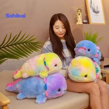 Плюшевая игрушка Аксолотль 40/55 см — милая кукла саламандры радужного цвета — мягкие морские животные S синий/фиолетовый