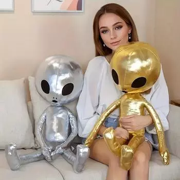 Плюшевая игрушка «Чужой», мягкая хлопковая игрушка, инопланетянин, странная забавная кукла, реалистичный подарок для детей, подвижное запястье 65CM серебряный