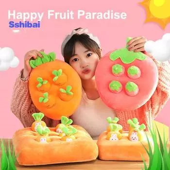 Плюшевая игрушка для домашних животных с редисом, форма моркови, клубники и ананаса, нечеткая мягкая ткань, набивка из полипропиленового хлопка, кормление кроликов, образовательная интерактивная игрушка S жёлтый