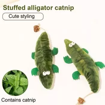 Плюшевая игрушка для кошек, мягкая игрушка для жевания, набитая крокодилом, интерактивная игрушка для домашних животных с кошачьей мятой, скрежетание зубами, релаксация, регулирование настроения, игрушка для домашних животных зелёный