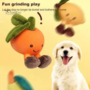 Плюшевая игрушка для собак, скрипучий звук, устойчивая к укусам, груша, лимон, апельсин, плюшевая игрушка для жевания, чистка зубов, интерактивная игрушка для щенков для маленьких и средних собак оранжевый