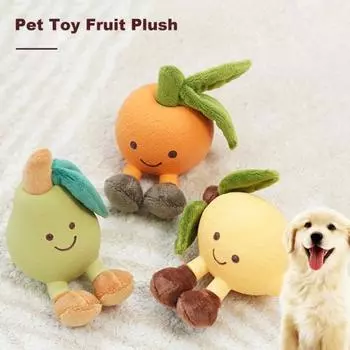 Плюшевая игрушка для собак, скрипучий звук, устойчивая к укусам, груша, лимон, апельсин, плюшевая игрушка для жевания, чистка зубов, интерактивная игрушка для щенков для маленьких и средних собак зелёный