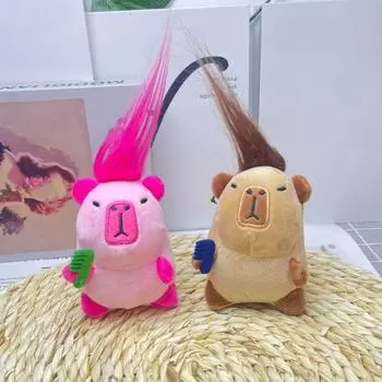 Плюшевая игрушка капибара с длинными волосами, мягкая игрушка с сумочкой, расческа, плюшевая кукла, рюкзак, подвесное украшение, кулон для детей коричневый