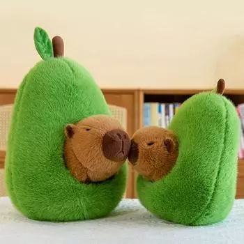 Плюшевая игрушка капибара со школьной сумкой, мягкая пушистая мягкая игрушка, очаровательная мультяшная плюшевая кукла Каваи, авокадо, лучшие подарки для детей, мальчиков и девочек, домашний декор S