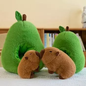 Плюшевая игрушка капибара со школьной сумкой, мягкая пушистая мягкая игрушка, очаровательная мультяшная плюшевая кукла Каваи, авокадо, лучшие подарки для детей, мальчиков и девочек, домашний декор S