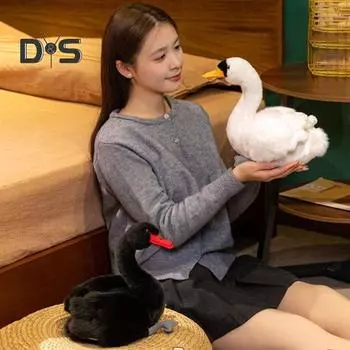 Плюшевая игрушка лебедь 9,44 дюйма ручная работа плюшевый лебедь мягкий пушистый лебедь мягкая игрушка подушка для новорожденных детей чёрный