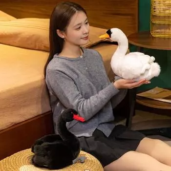 Плюшевая игрушка лебедь 9,44 дюйма ручная работа плюшевый лебедь мягкий пушистый лебедь мягкая игрушка подушка для новорожденных детей чёрный