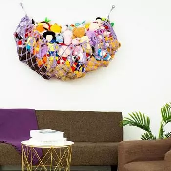 Плюшевая игрушка Настенная сетка с кисточками Очень большая хлопковая веревка ручной работы в стиле бохо Детская мягкая кукла Плюшевый гамак-органайзер Детская спальня Игровая комната розовый