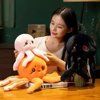 Плюшевая игрушка «Пиратский осьминог», милая мягкая игрушка в виде морского животного, декоративная подушка, забавный подарок-компаньон 24/30 см 24cm чёрный