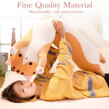 Плюшевая игрушка Подушка для кошки Симпатичная плюшевая игрушка Удобная для кожи эластичная длинная кукла-кошка S коричневый