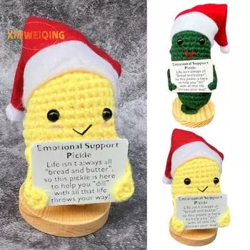 Плюшевая игрушка ручной работы с маринованным огурцом для эмоциональной поддержки, очень мягкая, очаровательный внешний вид, орнамент ручной работы, вязаная кукла из маринованных огурцов жёлтый