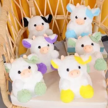 Плюшевая игрушка с клубникой и коровой, милый мультяшный плюшевый рогатый скот, мягкая игрушка в виде животного, спящая кукла-компаньон синий