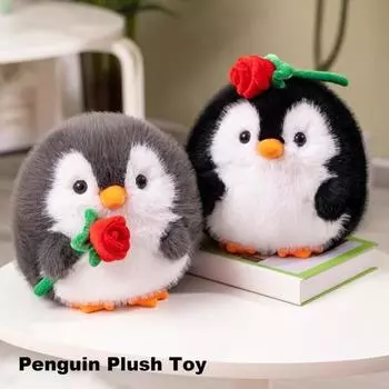 Плюшевая игрушка с мультяшным пингвином и розой, кукла-животное, плюшевая мягкая удобная офисная подушка, украшение для дома и спальни серый