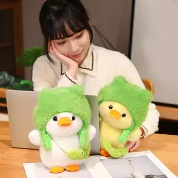 Плюшевая игрушка-утка со съемной зеленой шляпой, сумка через плечо, плюшевая кукла с животными, мягкая кукла, подушка, украшение для дома, офиса, спальни, дети, девочки, взрослые, Рождество L жёлтый