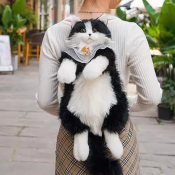 Плюшевая игрушка в виде кошки Chongker, реалистичная, реалистичная, мягкая, милая, подходящая, симпатичная, черная, рюкзак в виде кошки - рюкзак в форме кошки, ручная работа, домашнее животное, внешний вид,