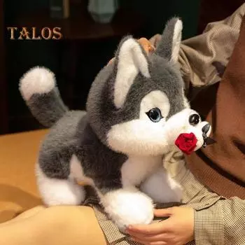 Плюшевая игрушка в виде собаки хаски, мягкая и приятная на ощупь, как у реалистичного щенка хаски, многоцелевое украшение для спальни, гостиной, офиса, детского подарка, приятная на ощупь мягкая игрушка S