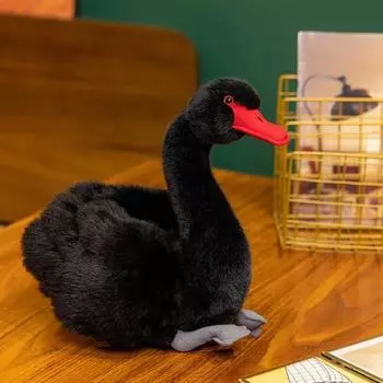 Плюшевая игрушка Yousheng Swan 9,44 дюйма, ручная работа, плюшевый лебедь, мягкая пушистая подушка в виде лебедя для новорожденных детей чёрный
