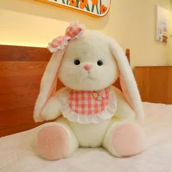 Плюшевая игрушка Заяц с длинными ушами Кукла Заяц с нагрудником Подарок на день рождения, День святого Валентина для девочки Большой 40cm0.5kg розовый