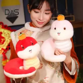 Плюшевая игрушка змея 2025 год плюшевая кукла-талисман змея китайский Новый год чучело животного украшение для весеннего праздника декор стола розовый