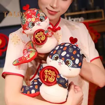 Плюшевая игрушка змея для декора на китайский Новый год, элегантная кукла-талисман змея, праздничные плюшевые змеи для весеннего фестиваля, праздничное украшение, подарок M синий