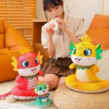 Плюшевая игрушка-змея, милая кукла-змея со знаком зодиака, символ богатства S жёлтый