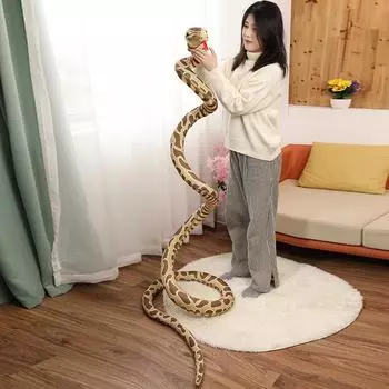 Плюшевая игрушка змея поддельная змея маленькая зеленая змея реквизит для домашних животных подделка дети мальчик большая золотая кукла питон Small 220 cm (0.4kg)