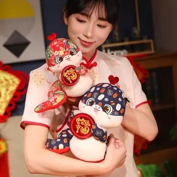 Плюшевая игрушка змея в китайском стиле, плюшевая кукла-талисман змея со знаком зодиака, плюшевое подвесное украшение на год Змеи 2025, подарок на Новый год и весенний фестиваль 12cm B