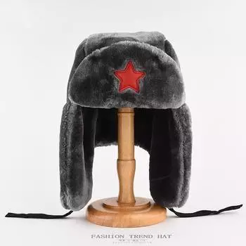 Плюшевая кепка Lei Feng, мужская зимняя, утолщенная, бархатная, большая окружность головы, хлопковая кепка, красная пентаграмма, уличная, локомотивная, женская One Size серый