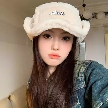 Плюшевая кепка с козырьком, детская, новая осенне-зимняя теплая бейсболка 2024 года, плюшевая утолщенная защита от холода, шапка Lei Feng M56-58cm белый
