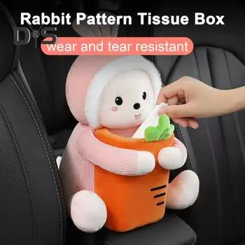 Плюшевая коробка для салфеток в форме мультяшного кролика, милый держатель для салфеток, креативный автомобильный подлокотник, чехол для салфеток A