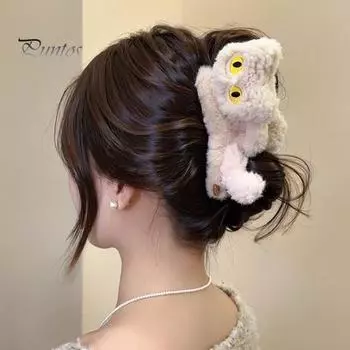 Плюшевая кошачья заколка-коготь, большая 3D-заколка для волос в виде кошки, мультяшная акула, женская заколка для укладки волос, аксессуар чёрный