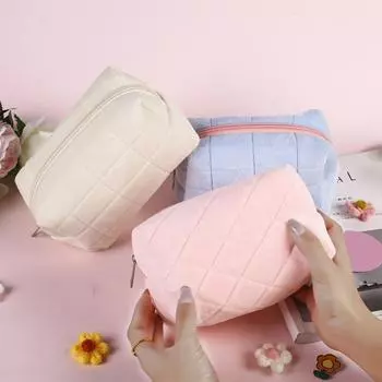 Плюшевая косметичка, милая большая вместительная женская сумка, легко носить с собой, портативная, просторная с металлической молнией, косметический органайзер бежевый