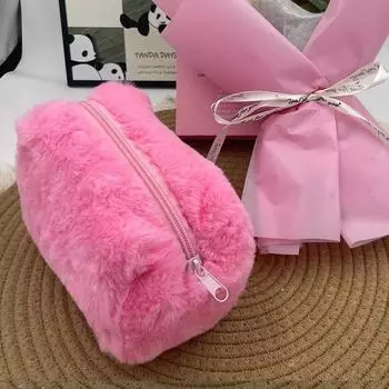 Плюшевая косметичка новая для девочек цвета макарон плюшевая сумка-карандаш конфетного цвета косметичка-карандаш 19*10*13cm белый