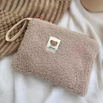 Плюшевая косметичка, портативная женская сумка для стирки, многофункциональная повседневная сумка большой емкости, модная, с милым рисунком медведя для выходных, отпуска CHINA